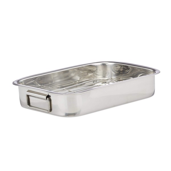 Relaxdays 10023739, roasting pan with grate M, stainless steel, ovenproof