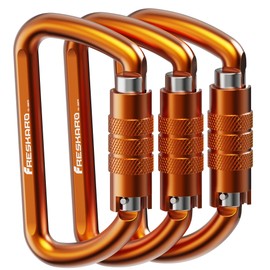 FresKaro 3inch Auto Locking Carabiner Clips, Solid D Shape Style, Heavy Duty Keychain Aluminum Carabiner - Holds a Maximum of 2698lbs, Lightweight 1.09oz, for Hammock, Hiking, Dog Leash, 3pack, Orange