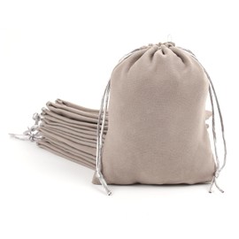 YIEMI Grey Velvet Bags Drawstring，4x4.7Inch Jewelry Gift Bags with Drawstring（12pcs）