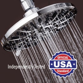 AquaDance Chrome High Pressure 6-Setting, 7" Rainfall Shower Head – Tested to Meet US Quality Standards, Angle-Adjustable, with Tool-Free Installation Finish – 1.8 GPM