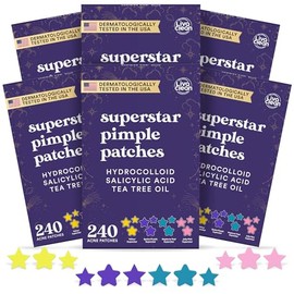 LivaClean 1440 Ct (6 Paquetes De 240) Parches De Acné Superstar Con Ácido Salicílico Y Árbol De Té, Parches De Espinillas De Estrella Para Cara, Estre