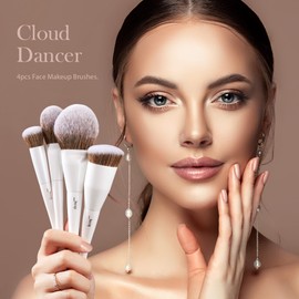 Jessup Makeup Brushes 4pcs Face Makeup Brushes Set for Foundation Concealer Blush Contour Powder Highlighter, Pearl White T344