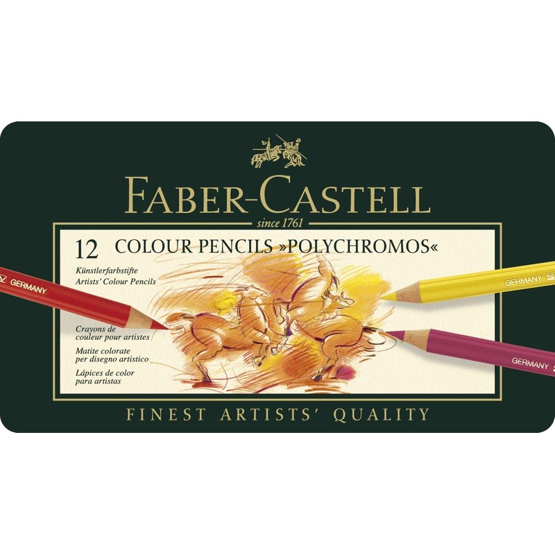 FABER-CASTELL Polychromos Colouring Pencils, Pack of 12, Metal Case, Pack