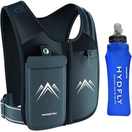 REVALI Running Phone Holder Vest, UK Patent, Zip Front Reflective Running Vests, 6 Pockets for Running Accessories, Lightweight and Adjustable Running Hydration Vest Backpack, Men & Women