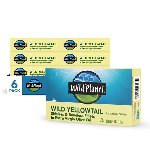 Wild Planet Wild Yellowtail Fillets in Organic Extra Virgin Olive Oil, Skinless & Boneless, Tinned Fish, 4.4 Ounce, 6 Pack