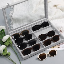 Wudygirl Jewelry organizer Sunglass Organizer 8 Slot Velvet Jewelry Tray Sunglasses Case with Lid Multi Eyeglass Case for Women Men（8 Grid
