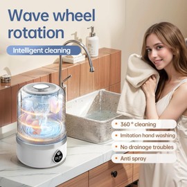 Portable Washing Machine, Compact Mini Washing Machine for Delicates & light garments, Cordless Portable Washer, 1.4L White Mini Washer, Great for Dorm, Apartment, Travel