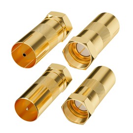 Mygatti Set of 4 Antenna Adapters Gold-Plated - 2 x F-Connector to Antenna Plug IEC and 2 x F-Connector to Antenna Socket IEC High Quality Adapter Set for Coaxial Antenna Connector Coupling