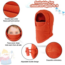 AYPOW Kids Winter Thermal Fleece Balaclava, Multifunctional Windproof Adjustable Face Cover Ski Mask, Warm Fleece Hat Cap Hood Neck Warmer Scarf for 4-9 Boys Girls Cycling Skating Hiking Outdoor Sport