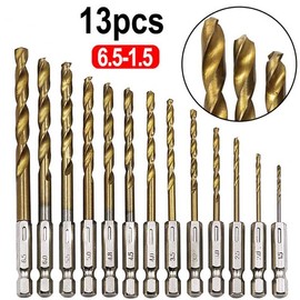13 PCS Quick Change HSS Titanium Drill Bits Hex Shank Set Soft Metal Wood Timber