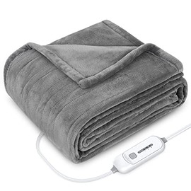 COMFIER Heated Blanket 50x60, Fast Heating Blanket Throw, Grey Soft Flannel Heated Throw Electric Blanket, 3 Heat Levels & 4 Hours Auto Shut Off, Machine Washable,Grey, Home Office use