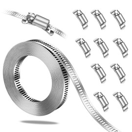 3.5m DIY Jubilee Clips Kit – 304 Stainless Steel Hose Clamp Roll with 10 Fasteners, Adjustable Worm Gear Pipe Clamp Strip, Cut-to-Length Metal Band for Pipe, Tube, Fuel Line, Garden Hose Fixing