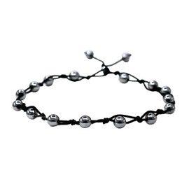 Silver Hematite Anklet Ankle Bracelets for Women - Waterproof Beaded Healing Crystal Anklets, Plus Size Chakra Gemstone Bead Anklet (Stretchy Adjustable - Hand Knotted)