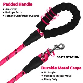 jenico Long Dog Leash 15FT: Heavy Duty Nylon Rope Leashes for Dogs Training with Reflective Threads Bungee and Padded Handle - Dog Lead for Large Small Medium Dogs Outside Walking Hiking - Pink