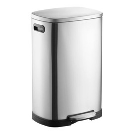 Glownary Stainless Steel Rectangular Step-On Trash Can, Silver, 13 Gallon, Soft Close Lid, Indoor Use, 18x16x18.5 Inches