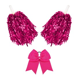LAOTIDui Cheer Hair Bow and Pom Poms Cheerleading, Cheerleader Pom Poms, Spirit Sticks Cheerleading for Basketball Football Team, Cheerleading Accessories for Girls Dance 40 Grams Weight Each