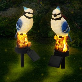 Baquler 2 Pack Blue Jay Solar Lights Blue Jay Outdoor Decor Bluebird Solar Light Bird Figurine Garden Stake for Pathway Garden Lawn Yard Cemetery Decoration