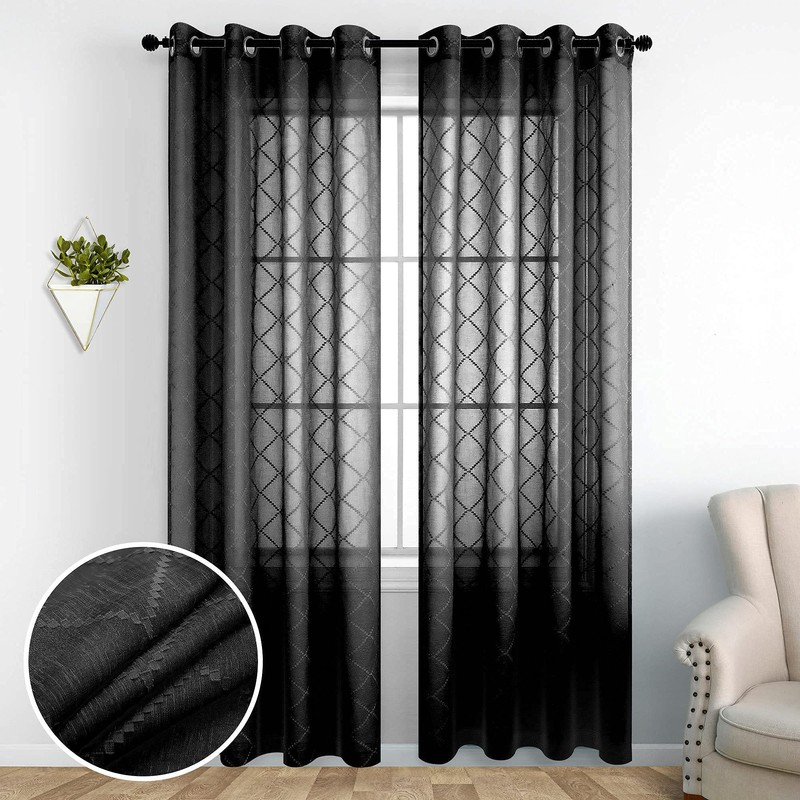KOUFALL Black Curtains 84 Inches Long for Living Room Bedroom,Sheer