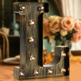 OYCBUZO Golden Black Led Marquee Letter - Industrial, Vintage Style Light Up Alphabet Letter Sign for Cafe Wedding Birthday Party Christmas Lamp Home Bar Initials Decor - L