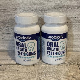 Probiotiv (2) Probiotiv Oral Breath Teeth & Gums +7Bn CFU Probiotic - 30 Chewable Tabs