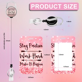 3 Pack Heavy Duty Badge Holder with Retractable Reel, ID Name Tag Worker Badge Carabiner Clip Vertical Card Protector Cover Case for Key Office Doctor Nurse Teacher Women (3 PCS Stay Positive)