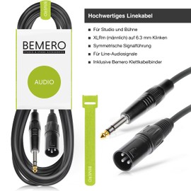 BEMERO Line Cable XLRm to 6.3 Jacks 10 m Balanced 3-Pin Black
