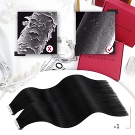 Moresoo Tape in Hair Extensions Real Human Hair Jet Black Remy Human Hair Short Tape for Bob Hair 10 Inch 20pcs/30g #1
