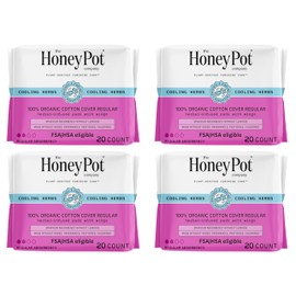 The Honey Pot Company The Honey Pot Company - 80ct - Herbal Sanitary Pads for Women - Regular Flow w/Wings - Infused w/Essential Oils for Cooling Effect & Organic Cotton Cover - Feminine Care - FSA & HSA