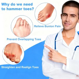 Hammertoe Corrector-10 PCS Soft Toe Separators for Women and Men Gel Best Toe Straighteners for Crooked Toes, Claw, Bent, Curled Toes, Toe Splints Includes 3 Size