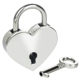 HMF Mini decorative padlock with key in heart shape, 5.9 x 5 x 0.8 cm, silver