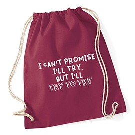 Hippowarehouse I can't promise I'll try. But I'll try to try. Drawstring CottonSchool Gym Bag 37cm x 46cm, 12 litres