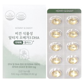 마미앤대디 비건 식물성 알티지 오메가3 DHA 기억력 플러스 31.92g, 60정, 1개 Mami & Daddy Vegan Plant-Based RTG Omega-3 DHA Memory Plus 31.92g, 60 Tablets, 1 Pack