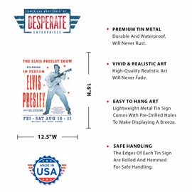 Desperate Enterprises Elvis Presley Show Tin Sign - Nostalgic Vintage Metal Wall Decor - Made in USA