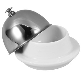 Cabilock Butter Dish with Lid: Round Ceramic Butter Dish with Stainless Steel Domed Cover - Small Cheese Plate Serving Tray for Countertop Refrigerator
