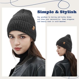 ACUSHLA Waterproof Windproof Cuff Beanie for Men & Women - Fleece-Lined Thick Warm Knitted Winter Hat for Cold Weather Unisex Heavyweight Watch Cap, Dark Grey