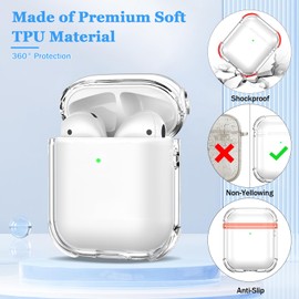 MHYALUDO for Airpods 2nd Generation Case Cover, Clear Soft TPU Transparent Four Corner Military Grade Shockproof Protective Case with Cleaning Kit for Airpods 2 Gen Charging case 2019, Clear White