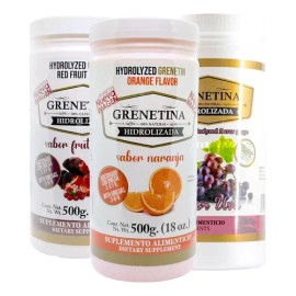Grenetina Hidrolizada 100% Natural 500 Grs Pretty Bee 3 Bote Sabor Uva Frutos Naranja