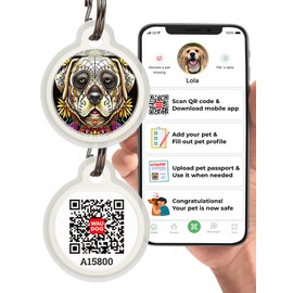 Dog Tags for Pets - Silicone QR Code Pet ID Tags for Dogs & Cats - Silent Dog Name Tag and Cat Name Tag for Your Pet - Puppy Name Tag for Dog Collar - Dog Identification Tags (Dog Skull)