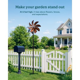 Cyan Oasis Wind Spinners Outdoor, Copper Teal Kinetic Wind Spinner with Stake, Garden Yard Spinners Windmill Decor for Patio Lawn (12" W x 70" H)