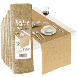 Burlap Table Runners, 12 x 108 Inch - 10 Pack Outdoor Jute Table Runners for Rustic Farmhouse Decor, Thanksgiving, Fall, Natural Color Edge