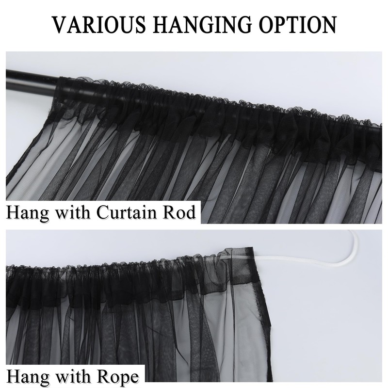 Draphelle Extra Wide Outdoor Curtains Waterproof Black Voile Mesh Screen