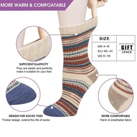 Justay Pucott 5 Pairs Ladies Socks Winter Wool Socks Breathable Soft Thick Cozy Socks Colourful Nordic Socks for Christmas Gifts for Women