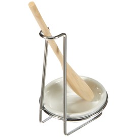 Küchenprofi Kochlöffelständer aus rostfreiem Edelstahl inkl. Porzellan-Schälchen und Holzlöffel, H: 16 cm, Ø 11 cm, Kochlöffelablage