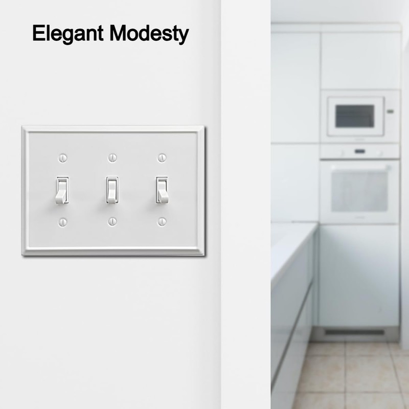 OKAWYC Triple Toggle Light Switch Cover Aria Metal Wall Plate,