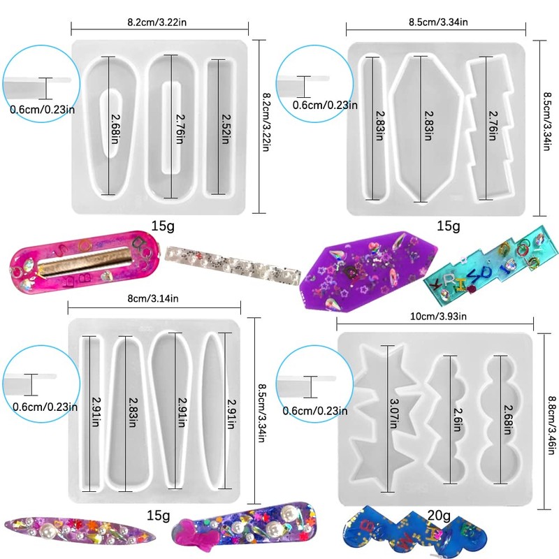 Senhai 8 Pieces Multi-Style DIY Hair Clips Resin Moulds with