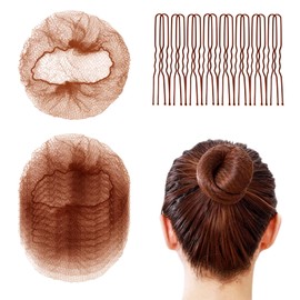40pcs Hair Nets for Buns, Invisible Elastic Edge Mesh Invisible Elastic Hair Nets Dance Balllet Bun Hair Net with 100pcs U Shaped Hair Pins for Ballet Bun, Sleeping, Women and Wig(Brown)