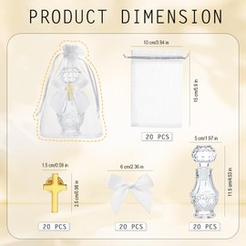 Chuangdi 20 Set Holy Catholic Water Bottles Bulk 50ml Christian Water Container Empty Glass Bottle with Cross Lapel Pin Organza Bag Ribbon Bow for Holy Communion Church Baptism Party Favor (Stylish)