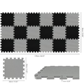 qqpp EVA Rubber 18 Tiles Interlocking Puzzle Foam Floor Mats - Baby Play Mat for Playing | Exercise Mat for Home Workout. Black, Gray. QC-DLb18N