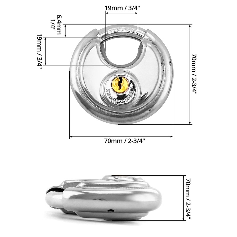 QWORK Disc Locks, 1 Pack Heavy Duty Steel Keyed Padlock