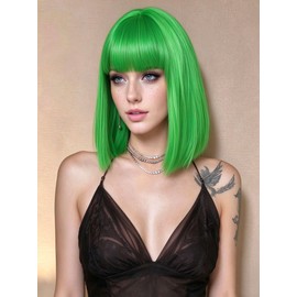 YOROSTAR Green Straight Bob Wig With Bangs - Short Green Straight Bob Wigs for Women, 12inch Synthetic Bangs Wig for Daily Party Halloween Cosplay Use